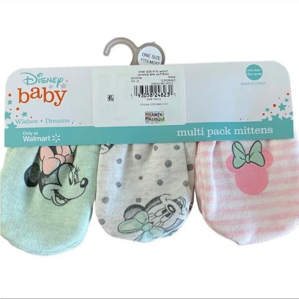 Disney Minnie Mouse Baby Girl's Mittens, 3-Pack elastic scratch free infant new*